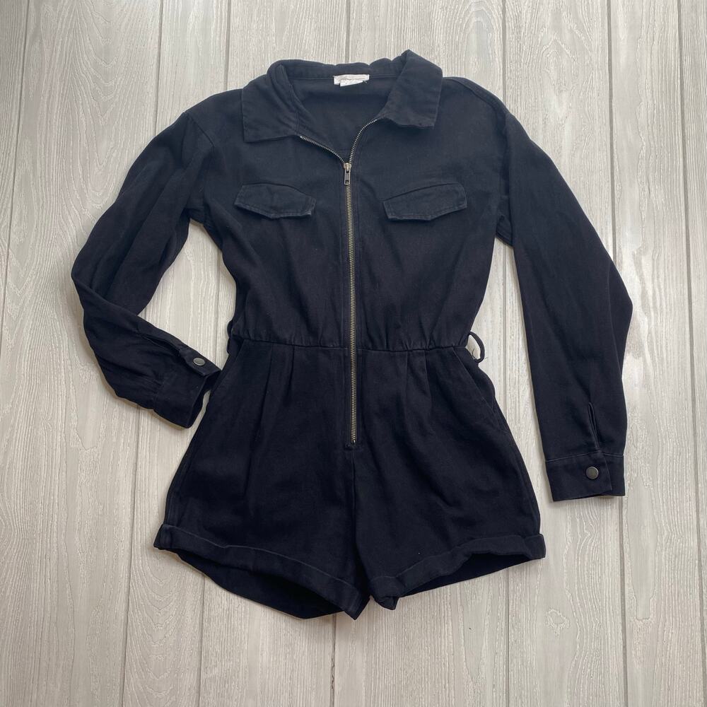 Lovers + Friends Women's Black Denim Coverall Romper Size XS X-Small